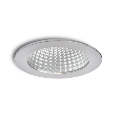 SUmmIT VÝPRODEJ Stropní, vestavné, bodové, svítidlo, těleso hliník, povrch hliník leštěný, sklo čiré, LED 15W, teplá 2700K, 600lm, Ra80, vč trafa 230V/700mA na kabelu, IP20, rozměry d=140mm, h=12