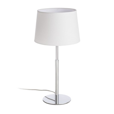 LETY STOLNÍ 1X42W E27 Stolní lampa, základna kov, povrch chrom, stínítko textil bílá, pro žárovku 1x42W, E27, 230V, IP20, tř.1, stínítko d=230mm, h=150mm, h=475mm, vč.vypínače na kabelu