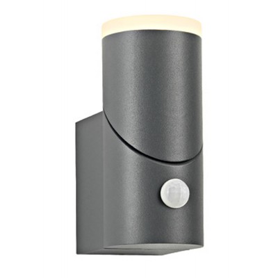 MURIL RI 12,5W, IP54, PIR Nástěnné venkovní svítidlo, PIR senzor pohybu, záběr 100°, dosah 2-7m, těleso hliník, černá antracit, dif plast opál, LED 12,5W, teplá 3000K, 750lm, IP54, tř.1, rozměry d=65mm, h=145mm, svítí nahoru.