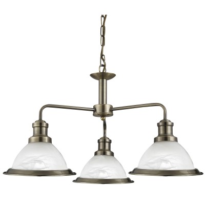 BURITMAL PENDANT 3x7W E27 Závěsné svítidlo, základna kov, těleso kov, povrch mosaz antická zašlá, difuzor sklo mat, pro žárovku 3x7W, E27, 230V, IP20, tř.1. 3 ramena, rozměry sklo d=620mm, h=340mm, vč závěsu l=880mm, lz zkr