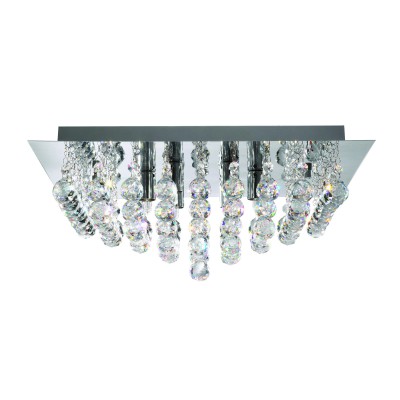 BERDENTA QUAD 8x7W G9 Stropní přisazené svítidlo, těleso kov, povrch chrom šedostříbrná lesk, křišťálové ověsy, pro žárovku 8x7W, G9, 230V, IP20, tř.1. rozměry 550x550x210mm