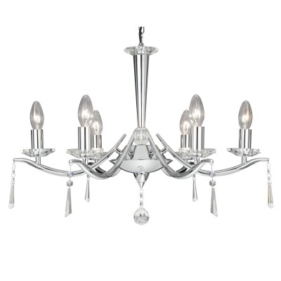 BIRNALER PENDANT 6x7W E14 Závěsné svítidlo, těleso kov, povrch chrom stříbrná lesk, křišťálové ověsy, pro žárovku 6x7W, E14, 230V, IP20, tř.1. 6 ramen, rozměry těleso d=640mm h=480mm, včetně závěsu l=1010mm, lze zkrátit
