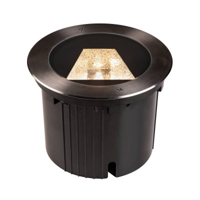 VELEZ asymetric Zemní svítidlo, těleso hliník a nerez, povrch černá mat a kartáčovaný nerez, LED 30W, 2000lm, teplá 3000K, 230V, IP65, rozměry d=270mm.