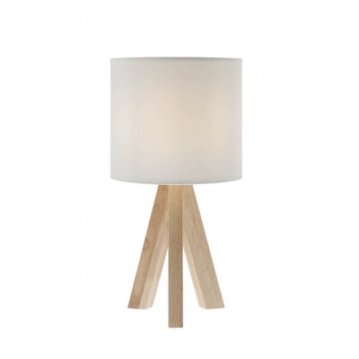 COROVODE Stolní lampa, základna dřevo přírodní světlé, stínítko textil bílá/šedá, pro žárovku 1x42W, E27, 230V, IP20, tř.2, rozměry d=185mm, h=362mm.