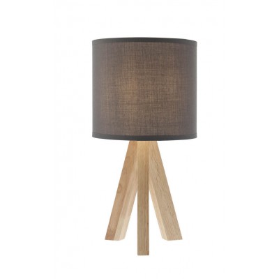 COROVODE Stolní lampa, základna dřevo přírodní světlé, stínítko textil šedá, pro žárovku 1x42W, E27, 230V, IP20, tř.2, rozměry d=185mm, h=362mm.