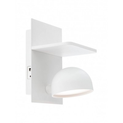 DENDO WL 7W USB Nástěnné svítidlo, nastav. směr svícení, základna hliník, povrch bílá, dif plast opál, LED 7W, 711lm, teplá 3000K, stmív, 230V, IP20, tř.1, rozměry 100x150x113mm, USB vstup, vč vypínače na tělese.