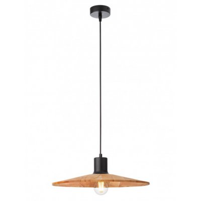 VALEZ HL 1x42W E27 Závěsné svítidlo, základna kov, povrch černá, stínítko dřevo světlé, pro žárovku 1x42W, E27, 230V, IP20, tř.1, rozměry d=400mm, h=110mm, vč závěs kabelu l=1100mm, lze zkrátit.