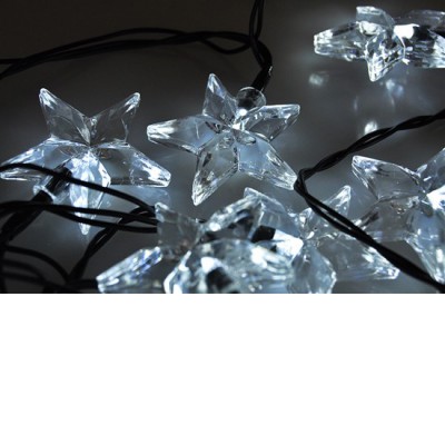 20xLED hvězdy bílá, IP20, 3m VÝPRODEJ Vánoční řetěz 20x LED, hvězdy, denní, délka svítící části 3m, rozteč LED 15cm, svítí stále, napájení adaptér 230V, IP20, zelený kabel, přívod 3m