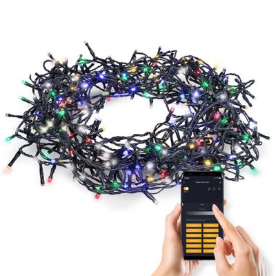 Chain smart LED 200/120RGB+ 200/120WW, 12m, 20m Venkovní vánoční řetěz, LED 200x RGB, +200x  teplá 12W, nebo 120x barevný RGB, +120 teplá 6W,  fce svítí, nebo mění barvy, ovl smart telefon Tuya, WiFi, 230V, IP44, napájecí adapter IP20