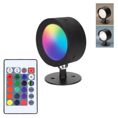 KLER CCT RGB Náladová lampička, reflektor, těleso kov, povrch černá, dif plast opál, LED 120lm, dálk ovl. (součástí) CCT nast teplota teplá 3000K a denní 500K, stmív, RGB, baterie 3,7V, rozměry 73x38mm, napájení USB-C kabelem.
