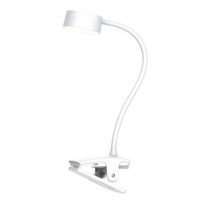 AMET AMET TL 2W CCT USB Stolní lampa se skřipcem, nastav. směr svícení, husí krk, těleso plast bílá, dif plast opál, LED 2W, 210lm, dotyk. CCT nastav teplota 3000K-6500K, dotyk stmív., USB napájení, IP20, 350x120x76mm.