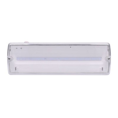 SURI LED 6W NOUZOVÉ Nouzové svítidlo, výdrž baterie LiFePo4 >3h, těleso plast, povrch bílá, kryt plast čirý, LED 6W, 270lm, 230V, IP20, tř.1, rozměry 352x110x67mm.