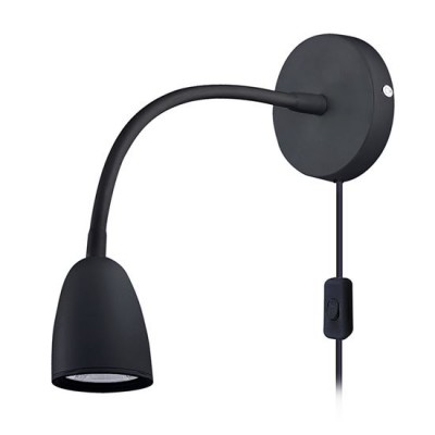 MOLY WL 4W Nástěnné svítidlo, těleso plast černá, flexi rameno, LED 4W, 280lm, teplá 3000K, stmívání 3 stupňové, 230V, IP20, rozměry základna 120x300x75mm, vypínač na kabelu.