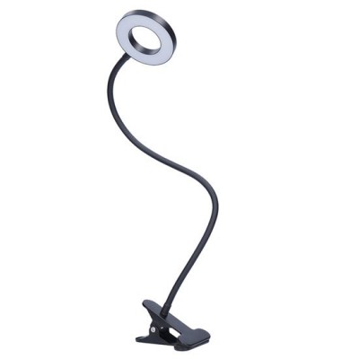 KOLA TL 8W CCT Stolní lampa, nastav. směr svícení, husí krk, těleso kov, povrch černá, dif plast opál, LED 8W, 300lm, CCT nastav teplota 3000K-5000K, stmív., USB napájení, IP20, 630x110x90mm, vč. klipu.