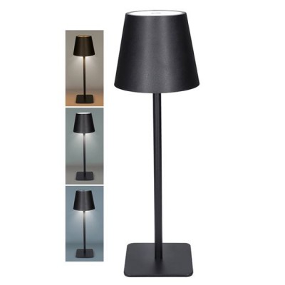 HERK 120lm, CCT, USB Stolní lampa, těleso kov, povrch černá/bílá, dif plast opál, 120lm, dotyk CCT přepín teplota teplá 3000K-denní 6500K, stmív, Ra80, napájení USB 3,7V baterie 2000mAh, d=110mm, h=350mm.