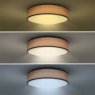 BROWNIE 48W/60W CCT Stropní svítidlo, těleso kov, černá, stínítko textil juta, dif plast opál, LED 48W/60W, dálk ovl. (součástí) lze nastavit CCT teplá 3000K - denní 6500K, stmív, 230V, IP20, rozměry dle typu.