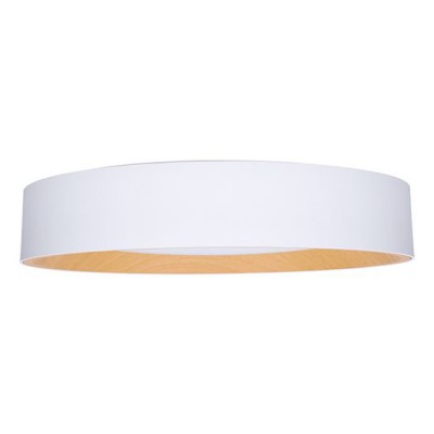 BRUZ 48W CCT Stropní svítidlo, těleso kov, vnější bílá, vnitřní imitace dřevo, dif plast opál, LED 48W, 3360lm, dálk.ovl. nast. CCT teplá 3000K-denní 6500K, stmívání, 230V, IP20, rozměry d=390mm, h=70mm.