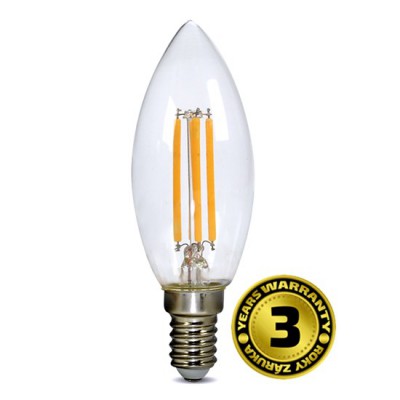 RETRO žárovka, svíčková VÝPRODEJ Světelný zdroj, sklo barva čirá, tvar svíčka, LED žárovka 4W, E14, teplá 3000K, 440lm, 230V, d=35mm, l=101mm, střední životnost 20.000 hod