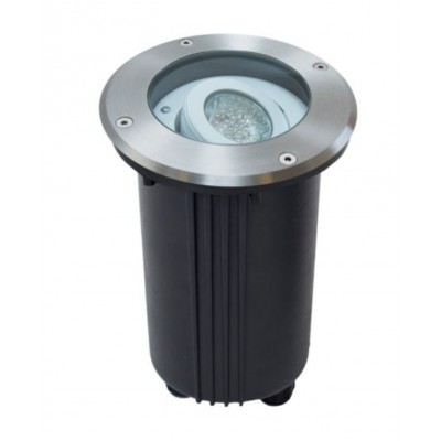 FAN Z Zemní venkovní bodové svítidlo, nastavitelný sklon svícení +-25°, těleso hliník, rámeček nerez, krycí sklo čiré, pro žárovku 1x50W, GU10 ES50, 230V, IP67, rozměry d=175mm, h=150mm, včetně montážního boxu