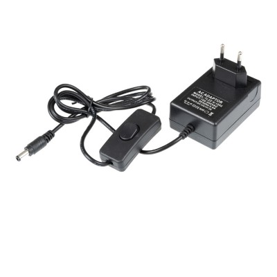 Síťový adaptér, 12V, 24W Síťový adaptér do zásuvkypro LED pásky, černá, vstup 230V, výstup 12V, 2A, 24W, IP20, konektor 5,5/2,1mm, rozměry 75x50x40mm, délka kabelu l=1m, vč. vypínače, ochrana proti zkratu, přetížení, přehřátí