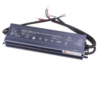 Stmívatelný LED zdroj, 12V, 150W/200W/250W, IP67 Stmívatelný napájecí zdroj pro LED vstup 230V, výstup 12V, 150W/200W/250W, stmívání 0-10V, 1-10V, 10V PWM, TRIAK, 0-100k Ohm, IP67, rozměry dle typu, ochrana proti přehřátí, zkratu a přetížení