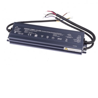 Stmívatelný LED zdroj, 12V, 200W, IP67 Stmívatelný napájecí zdroj pro LED, vstup 230V, výstup 12V, 200W, stmívání 0-10V, 1-10V, 10V PWM, TRIAC, 0-100k Ohm, IP67, rozměry 238x58x32mm, ochrana proti přehřátí, zkratu a přetížení