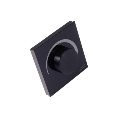 Stmívač 1-100% 4x3A, 12V/144W, 24W/288W Nástěnný RF bezdrátový ovladač stmívač 0-100%, černý, pro LED pásky, 4x3A, 12V/144W, 24W/288W, IP20, 86x86x50mm.
