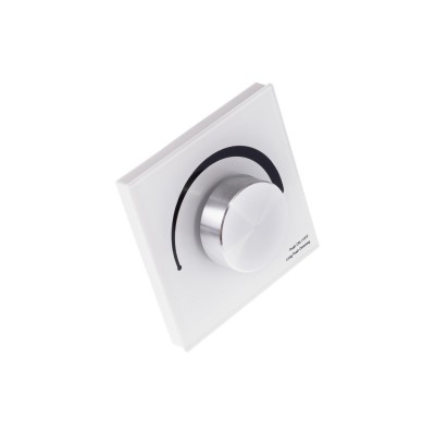 Stmívač 1-100% 4x3A, 12V/144W, 24W/288W Nástěnný RF bezdrátový ovladač stmívač 0-100%, bílý, pro LED pásky, zátěž max 4x3A, 12V/144W, 24W/288W, IP20, 86x86x50mm.