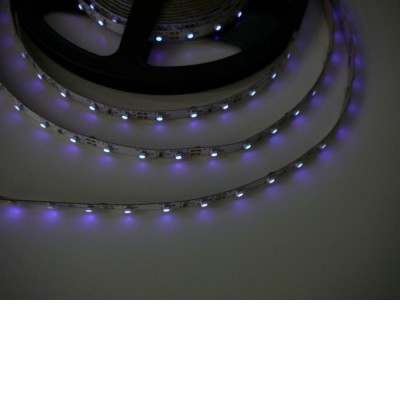 UV LED pásek 395-405nm, 4,8W/m Světelný zdroj, LED pásek s UV - ultrafialovým světlem 395-405nm, 60LED/m, 4,8W/m, 12V, dělitelnost 50mm, w=8mm, l=5m, cena za 1m