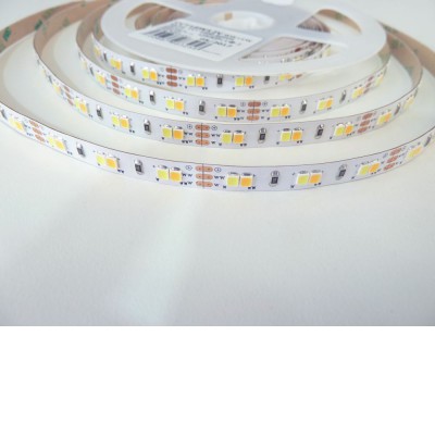 LED pásek CCT, 18W/12V LED pásek, nastavitelná teplota světla CCT v rozsahu teplá 2400K - denní 6000K, 120LED/m, 18W/m, 1720lm/m, Ra80, vyzař. úhel 120°, 12V, w=8mm, l=5000mm, dělení po 50mm, cena/1m