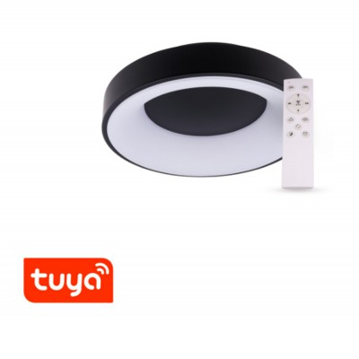 CASACU PL R 48W, SMART Stropní svítidlo, těleso kov, povrch černá, dif plast opál, LED 48W,  smart TUYA WIFI, dálk ovladačem (součástí) CCT nast teplota teplá 3000K - denní 6000K, stmív.,230V, IP20, rozměry d=480mm, h=90mm.