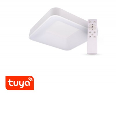 CASACU PL SQ 32W, SMART Stropní svítidlo, těleso kov, povrch bílá, dif plast opál, LED 32W,  smart TUYA WIFI, dálk ovladačem (součástí) CCT nast teplota teplá 3000K - denní 6000K, stmív.,230V, IP20, rozměry 400x400x90mm.