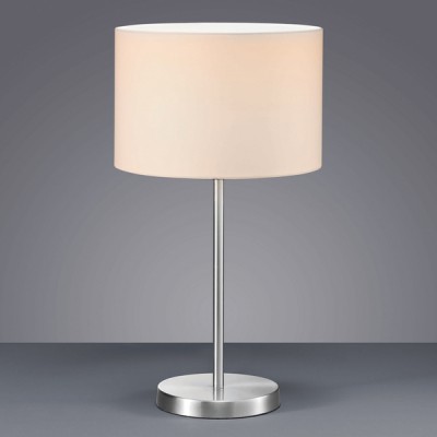 CARPITO stolní Stolní lampa, základna kov, povrch nikl mat, stínítko textil bílá, difuzor sklo mat, pro žárovku 1x28W, E27, A60, 230V, IP20, zař.tř.2, h=550mm, d=300mm, vypínač na kabelu