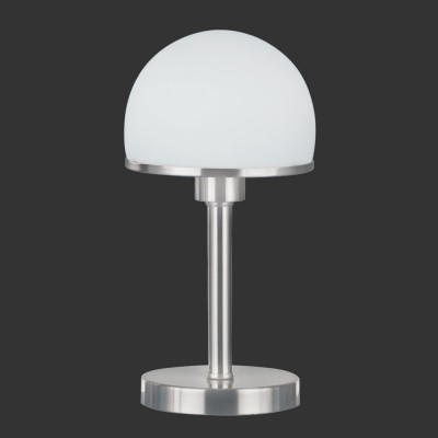 DETERM 60W E27 Stolní lampa, materiál kov, povrch nikl mat, kryt sklo opál s kovovým okrajem, pro žárovku 1x60W, E27, 230V, IP20, tř.1, přímé stmív, rozměry d=190mm, h=390mm, vč. vypínače.
