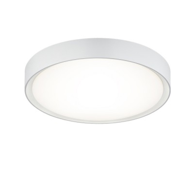 CLARIMO LED 18W Stropní svítidlo, základna kov, povrch bílá, difuzor plast opál, LED 1x18W, teplá 3000K, 1600lm, 230V, do koupelny IP44, tř.1, rozměry d=330mm, h=90mm.