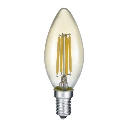 E14 svíčková LED 4W čirá Světelný zdroj, retro žárovka, svíčková, sklo jantar, LED 4W, E14, 280lm/cca 15W žár, teplá 2700K, Ra80, 230V, stř život 10.000 hod, 10.000 zap/vyp, d=35mm, l=100mm