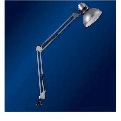 SENCO Stolní kancelářská lampa, 2 ramena, nastav směr svícení, těleso kov a plast, povrch stříbrná, pro žárovku 1x60W, E27, 230V, IP20, tř.1, rozměry d=160mm, h=700mm.