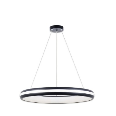 IVANO 60W, CCT Závěsné svítidlo, těleso kov, povrch černá, dif plast opál, LED 60W, nastav. teplota CCT teplá 3000K-denní 6500K, 6000lm, stmív. dálk. ovl. (součástí), d=630mm, vč závěs lanka l=1000mm, lze zkrátit.
