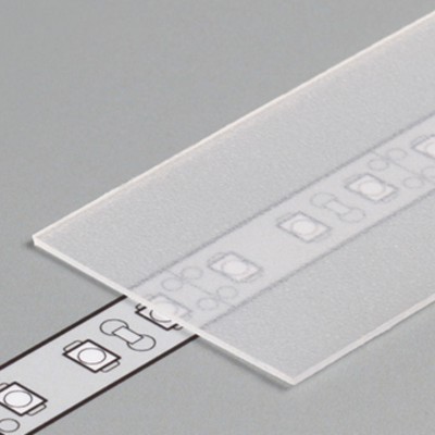 DNG 29,5x0,8mm Nasouvací difuzor profilu pro LED pásky, materiál polykarbonát PC/PP, povrch transparentní, propustnost 90%, rozměry 29,5x0,8mm, l=3000mm