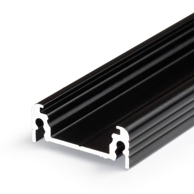 CHENO PROFIL PŘISAZENÝ, 24x9mm Přisazený profil pro LED pásky, materiál hliník, povrch černý, max šířka LED pásků w=14mm, rozměry 24x9mm, l=2000mm