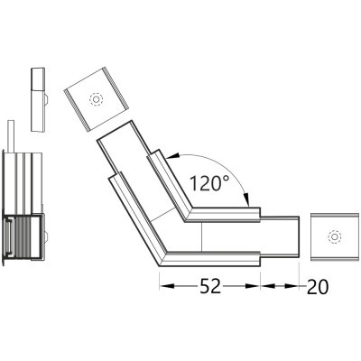 FICARIA spojka VESTAVNÝ profil 120 Spojovací komponent profilu, horizontální, 120°, materiál hliník+polykarbonát PC, povrch bílá, rozměry 52x20mm