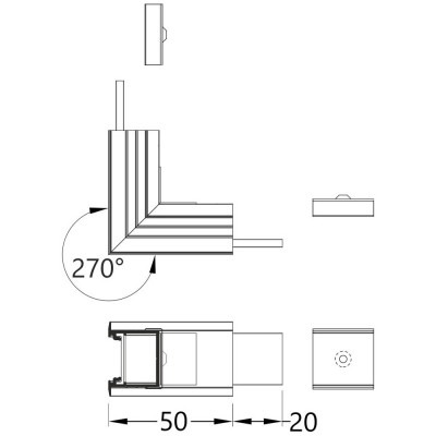 FICARIA spojka VESTAVNÝ profil 270 Spojovací komponent profilu, vertikální, 270°, materiál hliník+polykarbonát PC, povrch černá, rozměry 50x20mm