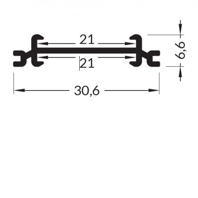 NUPHAR 30,6x6,6mm Profil pro LED pásky, vnitřní přepážka, materiál hliník, povrch elox šedostříbrný mat, max šířka LED pásků 18mm, rozměry 30,6x6,6mm, délka dle typu
