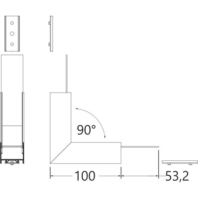 NUPHAR 02 spojka 90 VERTIKÁLNÍ Spojovací komponent profilu, vertikální, 90°, materiál hliník+polykarbonát PC, povrch elox, rozměry 100x53,2mm