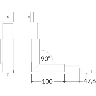 NUPHAR 07 spojka 90 VERTIKÁLNÍ Spojovací komponent profilu, vertikální, 90°, materiál hliník+polykarbonát PC, povrch černá, rozměry 100x47,6mm