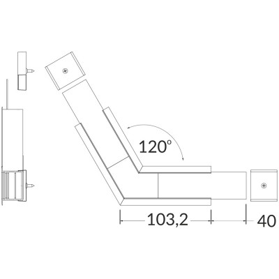 NUPHAR 07 spojka 120 Spojovací komponent profilu, horizontální, 120°, materiál hliník+polykarbonát PC, povrch elox, rozměry 103,2x40mm