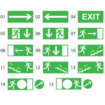 PICTOGRAM Piktogram samolepící, pro nouzová svítdla, rozpoznávací vzdálenost 20m, 25m, 30m, rozměry dle typu