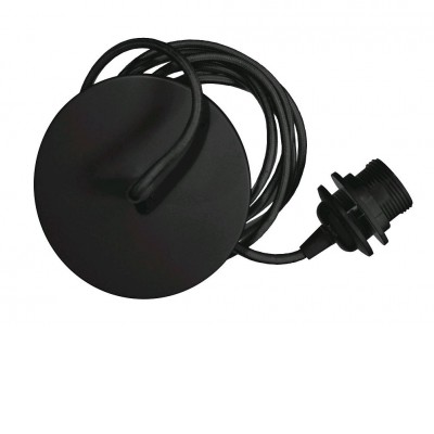 LYNN 15W E27 Závěsný kabel s objímkou, základna plast, povrch černá, pro žárovku 1x15W, E27, d=140mm, vč. kabelu s textilním úpletem l=2100mm, lze zkrátit, stínítko SAMOSTATNĚ