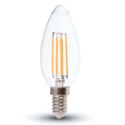LED žárovka E14 4W 400LM 2700K VÝPRODEJ LED žárovka svíčková, těleso kov šedostříbrná, krycí sklo čiré, LED 4W, teplá 2700K, 400lm, E14, 230V, tř.1, rozměry d=35mm, h=100mm