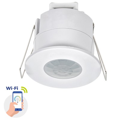 PIR R01, smart Tuya WiFi PIR - Stropní vestavný senzor pohybu pro osvětlení, bílý, záběr 360°/120°, dosah až 6m, čas 10s-15min, 3-1000lx, smart Tuya WiFi, max.1,2kW, 230V, IP20, d=76mm, h=68mm